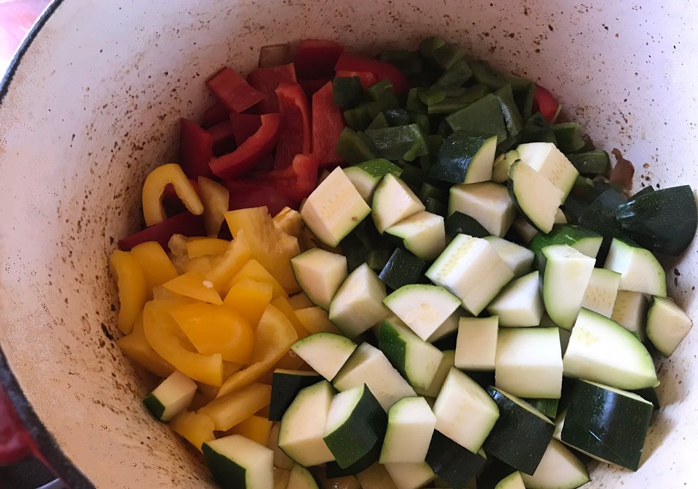 Add zucchini and peppers to pot