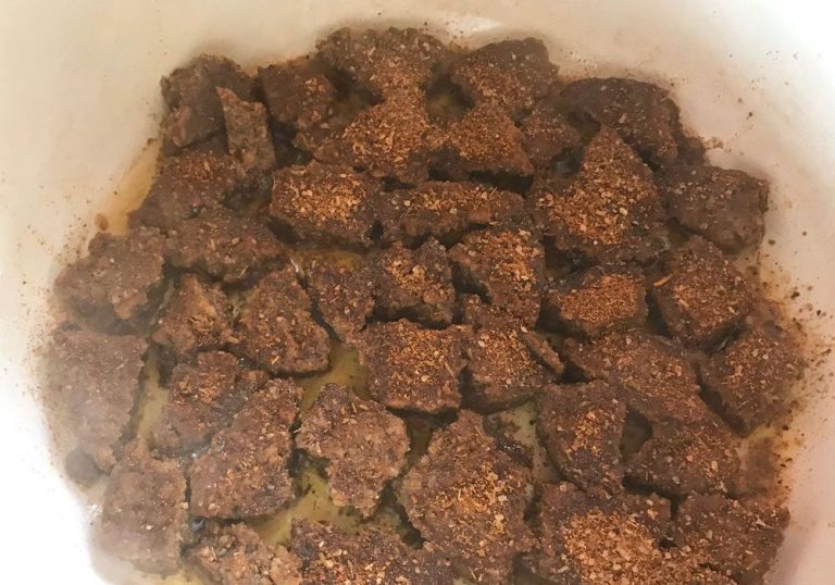 Coat veggie burger pieces with Fajita-ish and brown both sides