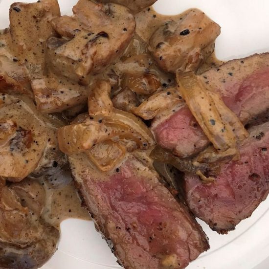 Venison Backstrap with Cognac Mushroom Sauce