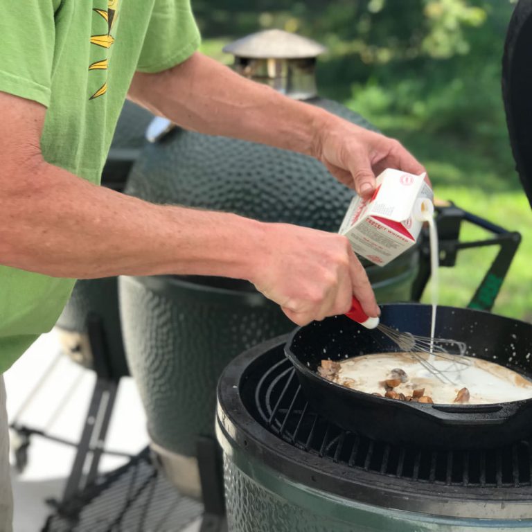 Once alcohol is cooked off, whisk in heavy cream