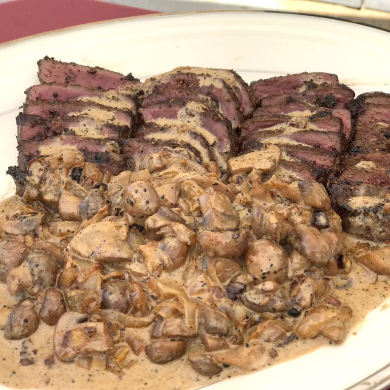 Slice the venison backstrap and serve immediately