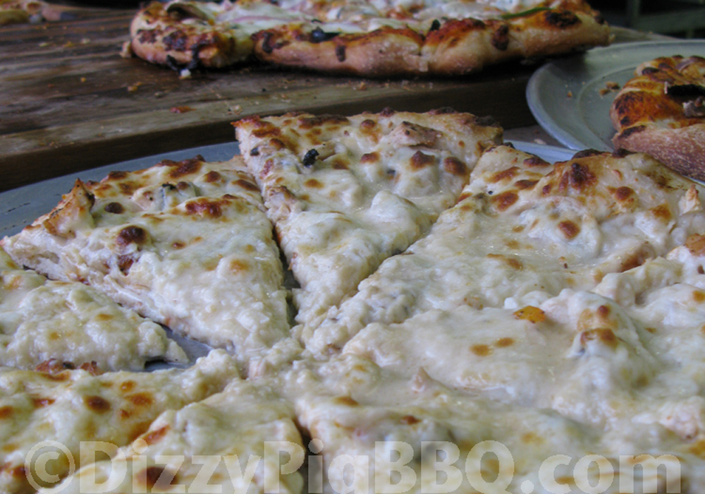 Pizza with Chris's white sauce