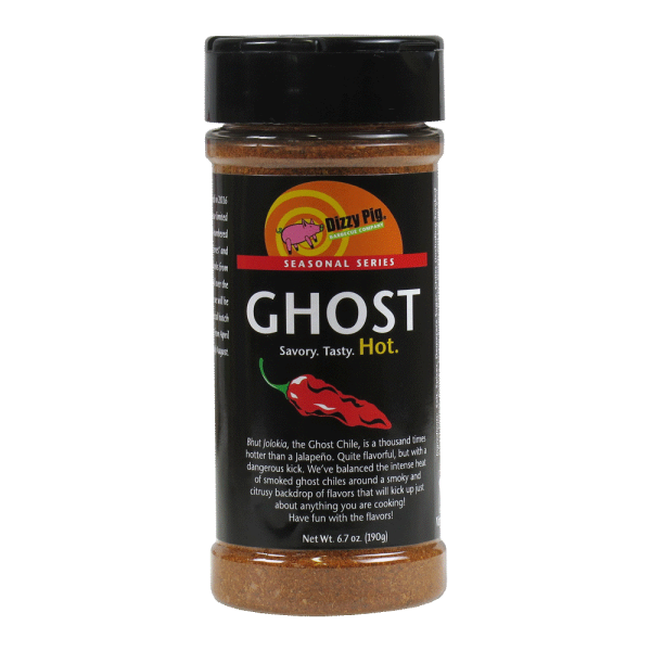8oz shaker of Ghost chiles seasoning