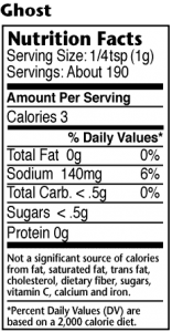 Nutrition label for Ghost Chiles seasoning