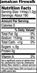 Nutrition label for Jamaican Firewalk Spicy Jerk seasoning