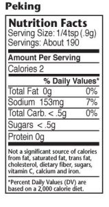 Nutrition label for Peking Chinese style seasoning