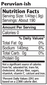 Nutrition label for Peruvian-ish seasoning