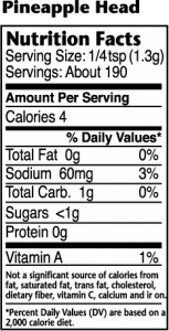 Nutrition label for Pineapple Head savory sweet seasoning