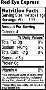 Nutrition label for Red Eye Express Coffee-Infused Seasoning