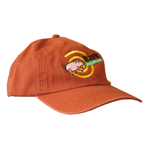 Hat embroidered with Dizzy Pig logo, orange color